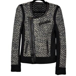 Rag & Bone Samantha Wool Chunky Knit Genuine Leather Moto Jacket, Size XS